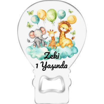 Neşeli Orman Hayvanları Temalı Balon Ahşap Magnet 