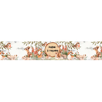 Neşeli Orman Hayvanları Temalı Su Şisesi Yapışkanlı Sticker