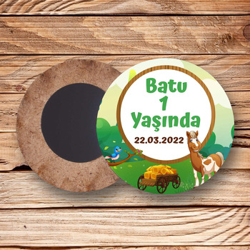 Neşeli Tay Temalı Daire Ahşap Magnet