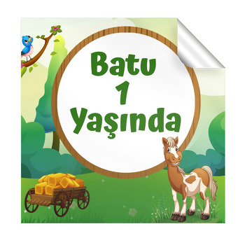 Neşeli Tay Temalı Kare Parti Etiket
