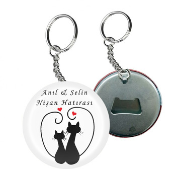 Nişan Siyah Beyaz Kedi Temalı Arkası Açacak Anahtarlık