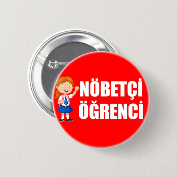 Nöbetçi Kız Öğrenci Kırmızı Fon Temalı İğneli Buton Rozet