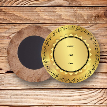 Nota Çerçeveli Gold Plak Temalı Ahşap Daire Magnet