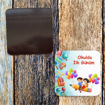 Okula Gidiyoruz Temalı Kare Magnet