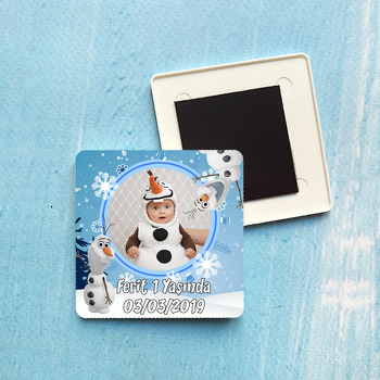 Olaf Frozen Temalı Doğum Günü Kare Plastik Kare Magnet