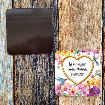 Orkide Temalı Kare  Doğum Günü Magnet