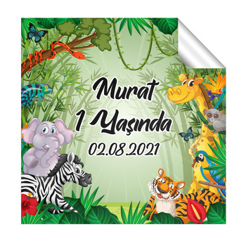 Ormanda Sevimli Hayvanlar Temalı Kare Parti Etiket