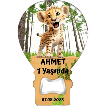 Ormanda Yavru Leopar Temalı Balon Ahşap Magnet 