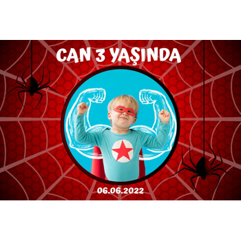 Örümcek Kırmızı Fon Temalı Doğum Günü Plastik Magnet