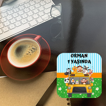 Otobüste Sevimli Hayvanlar Temalı Bardak Altlığı