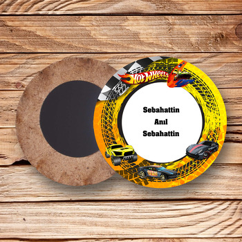 Oyuncak Arabalar Sarı Temalı Ahşap Daire Magnet