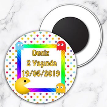 Pacman Temalı Daire Plastik Magnet