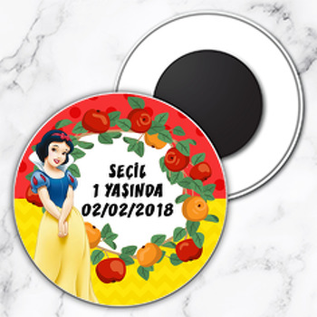 Pamuk Prenses Temalı Daire Plastik Magnet