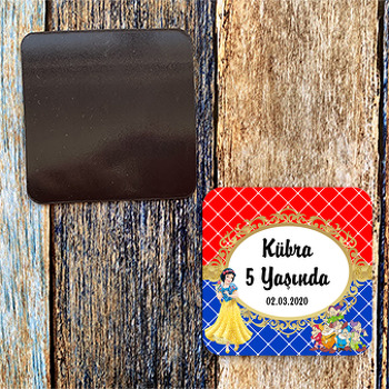 Pamuk Prenses ve 7 Cüceler Temalı Doğum Günü Kare Magnet
