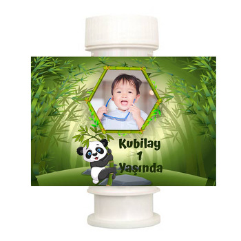 Panda ile Bambu Ormanı Temalı Köpük Baloncuk Etiketi