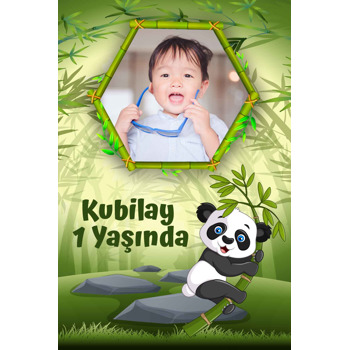 Panda ile Bambu Ormanı Temalı Plastik Doğum Günü Magnet
