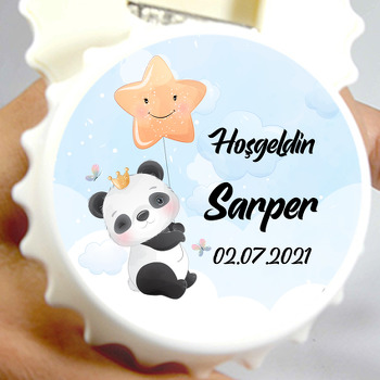 Panda ile Yıldız Balon Temalı Kapak Şekilli Magnet Açacak