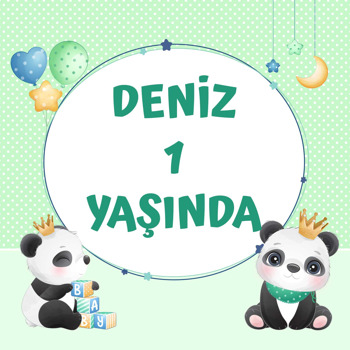 Panda ile Yıldız Çerçeve Temalı Kare Doğum Günü Parti Afiş