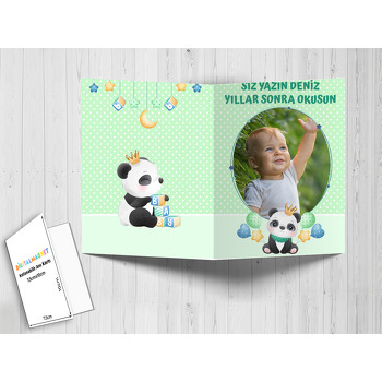 Panda ile Yıldızlı Çerçeve Temalı Anı Kartı