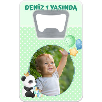 Panda ile Yıldızlı Çerçeve Temalı Dikdörtgen Magnet Açacak