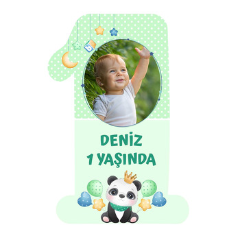 Panda ile Yıldızlı Çerçeve Temalı  Doğum Günü Magnet