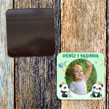 Panda ile Yıldızlı Çerçeve Temalı Doğum Günü Magnet