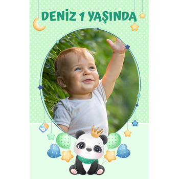 Panda ile Yıldızlı Çerçeve Temalı Doğum Günü Magnet