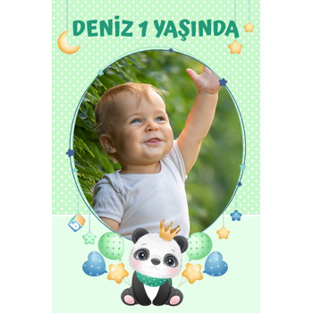 Panda ile Yıldızlı Çerçeve Temalı Plastik Magnet