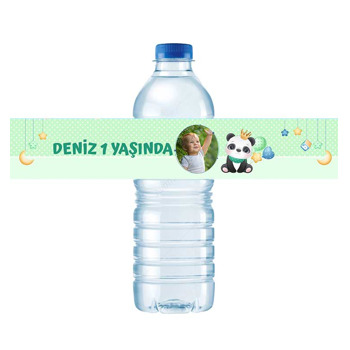 Panda ile Yıldızlı Çerçeve Temalı Su Şişesi Etiketi