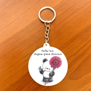 Panda Temalı Daire Plastik Anahtarlık