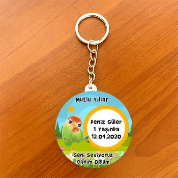 Papağan Temalı Daire Plastik Anahtarlık