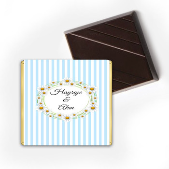 Papatya Çerçeve ile Mavi Çizgili Fon Temalı Çikolata Sargısı
