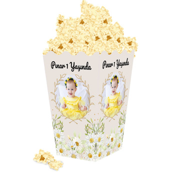 Papatya ile Yaprak Çerçeve Temalı Popcorn Kutusu