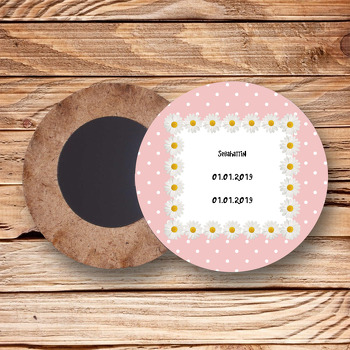 Papatya Temalı Ahşap Daire Magnet