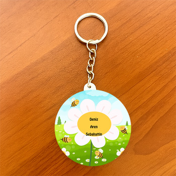 Papatya Temalı Daire Plastik Anahtarlık
