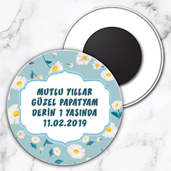 Papatya Temalı Daire Plastik Magnet