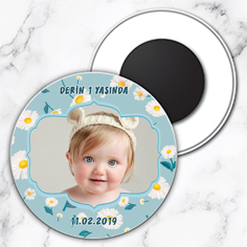 Papatya Temalı Resimli Daire Plastik Magnet
