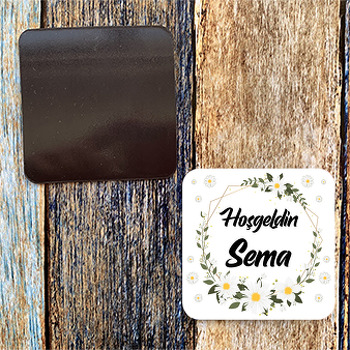 Papatyalar ile Geometrik Çerçeve Temalı Kare Magnet