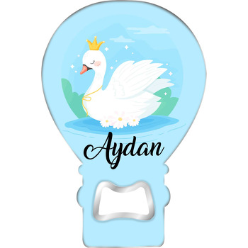 Papatyalı Kuğu Mavi Fon Temalı Balon Ahşap Magnet 