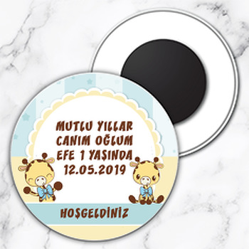 Papyonlu Zürafa Temalı Daire Plastik Magnet