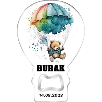 Paraşütte Uçan Ayıcık Temalı Balon Ahşap Magnet 