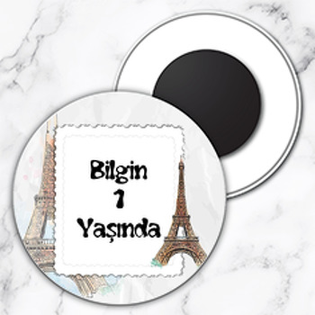 Paris  Temalı Daire Plastik Magnet