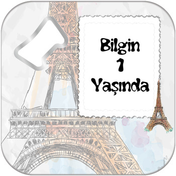 Paris Temalı Yazılı Kare Magnet Açacak