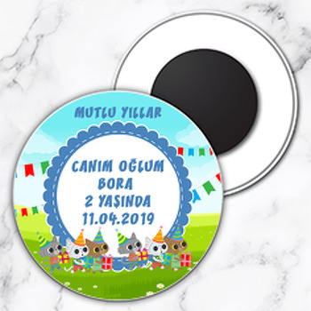 Parti Kedileri Temalı Daire Plastik Magnet