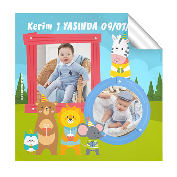 Parti Temalı Doğum Günü  Kare Etiket