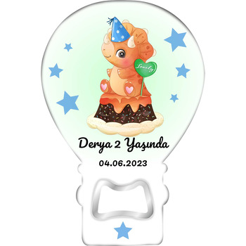 Pastada Turuncu Dinazor ile Yıldızlar Temalı Balon Ahşap Magnet 