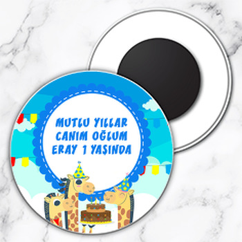 Pastalı Zürafalar Temalı Daire Plastik Magnet