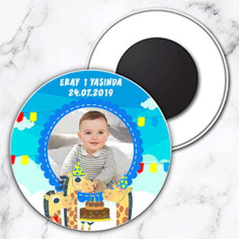 Pastalı Zürafalar Temalı Resimli Daire Plastik Magnet