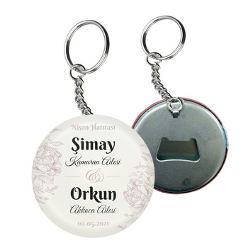 Pastel Gül Çizimi Krem Fon Temalı Arkası Açacak Anahtarlık