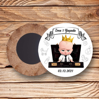 Patron Bebek Gold Taç Temalı Daire Ahşap Magnet